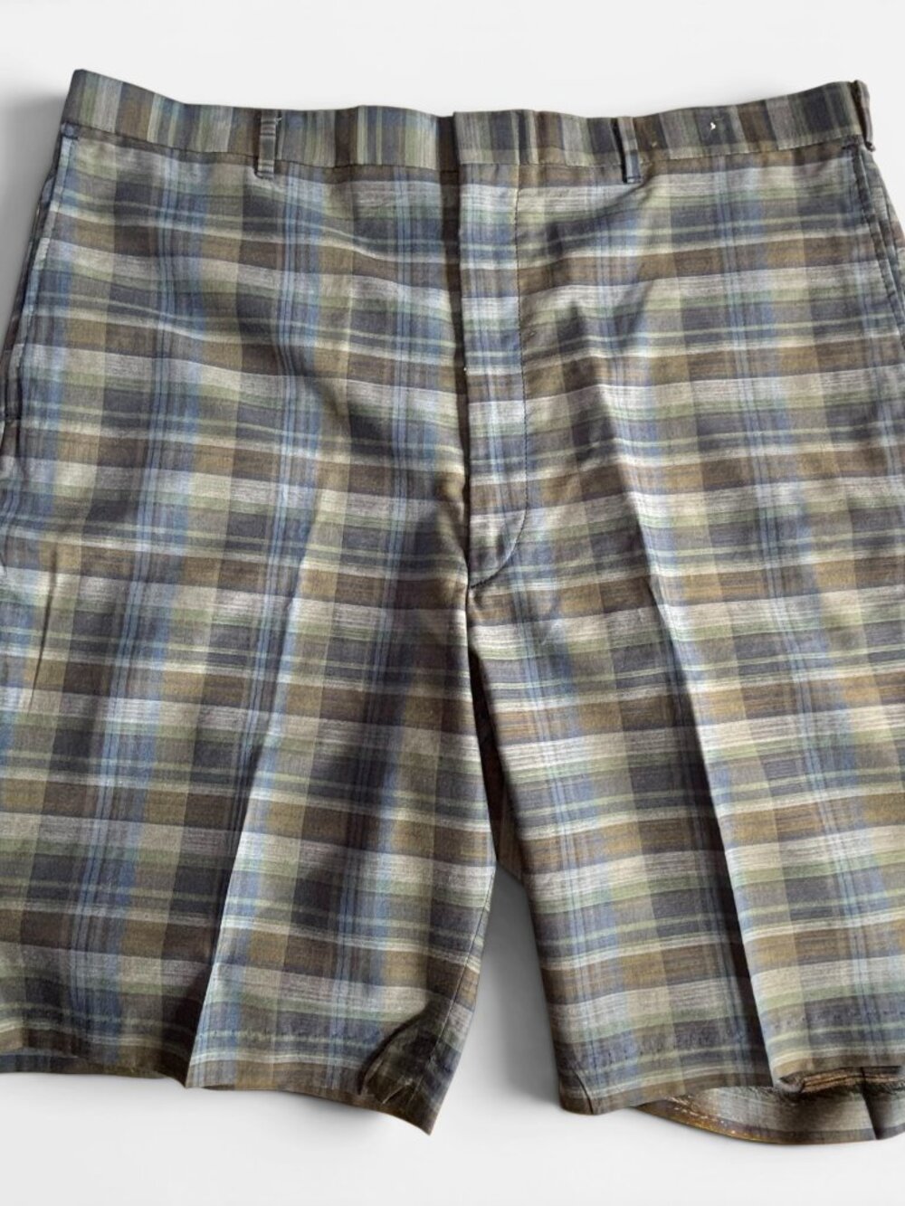 Vintage 1970s Blue Gray Plaid Men's Shorts 38 Waist